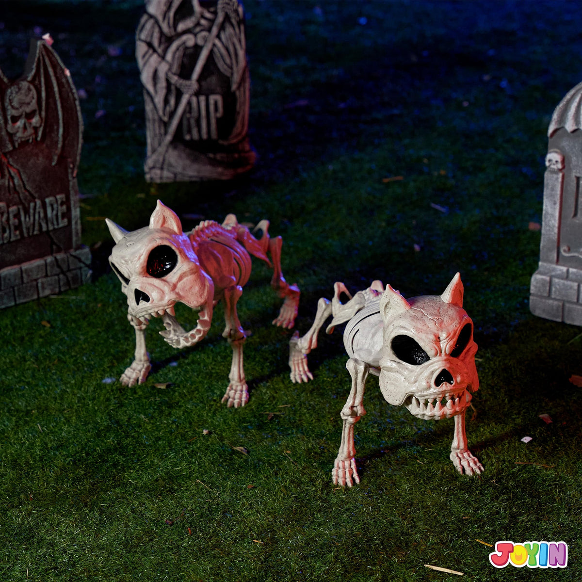Joyfy 9.8 Inch Halloween Skeleton Dog Skeleton Halloween Decor,Pose-N-Stay Plastic Skeleton Bones with Posable Joints for Hallowmas Decoration Outdoor Haunted House Party