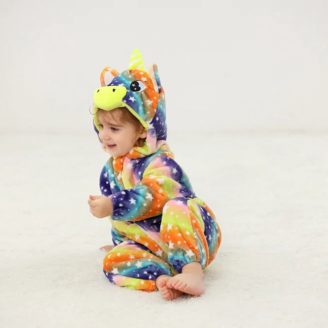 WIBACKER 0-3T Unisex Baby Animal Costume Winter Autumn Flannel Hooded Romper Christmas and Halloween Dinosaur Cosplay Jumpsuit