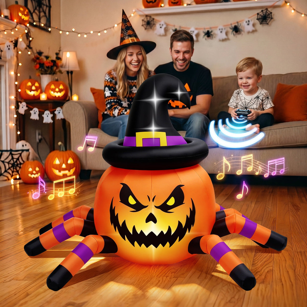 Firstness 2.6ft Remote Control Halloween Inflatable with Music Lights,Pumpkin Spider Car Blow ups Rc Car,Indoor Outdoor Decorations