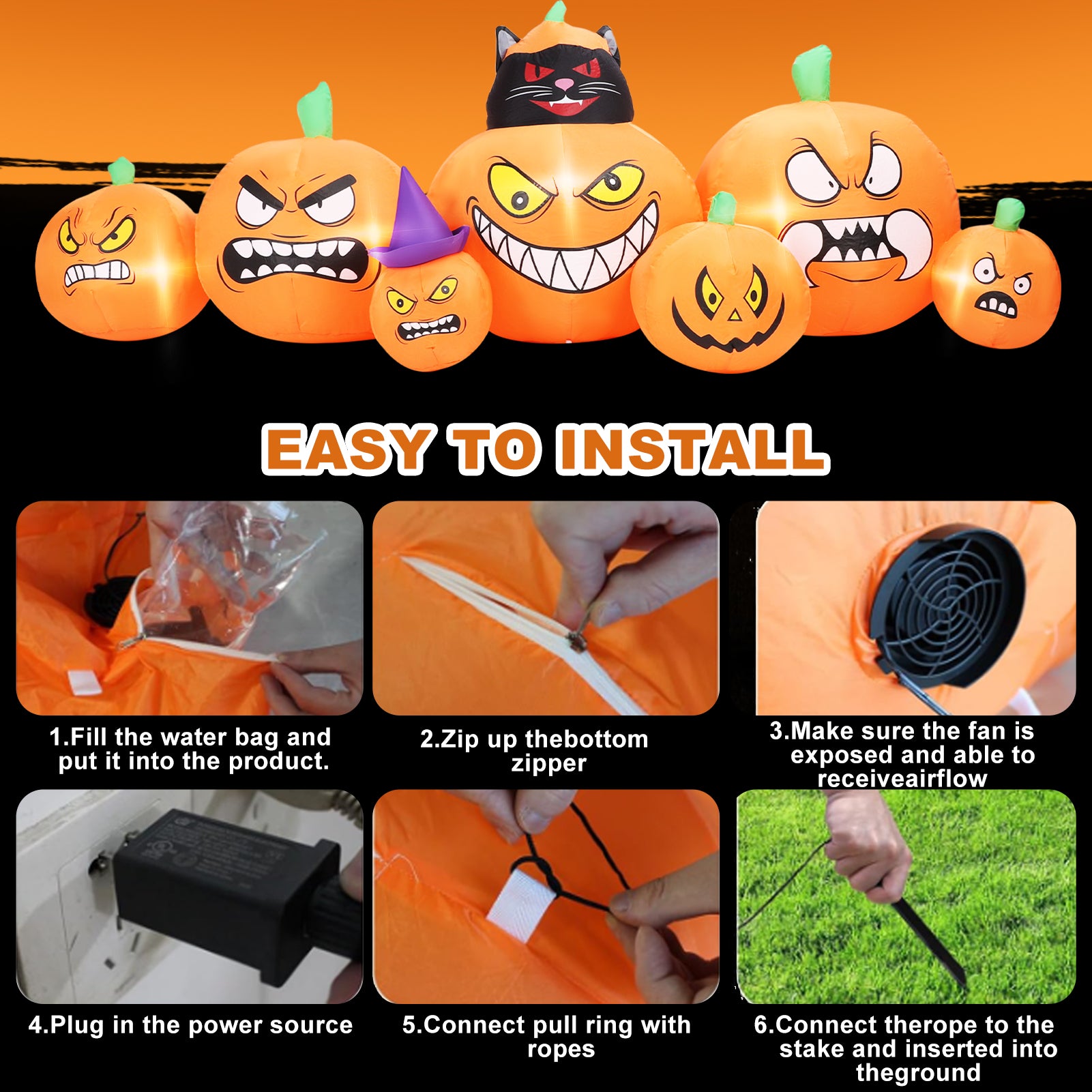 6 FT Halloween Inflatables Stacked Pumpkins Ghost with Build-in LEDs for Porch,Halloween Pumpkin Decor Blow up Yard Decorations