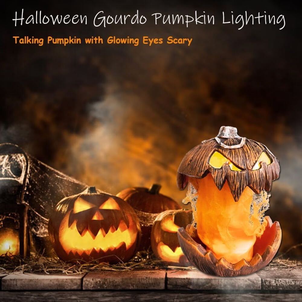 Halloween Pumpkin Head Yard Decor Lighting 2025 New Gourdo Jack-O-Lantern Decor Mouth Open Vintage Pumpkin Halloween Lights Indoor ＆ Outdoor Scary Decorations for Haunted House Porch Yard Party Decor
