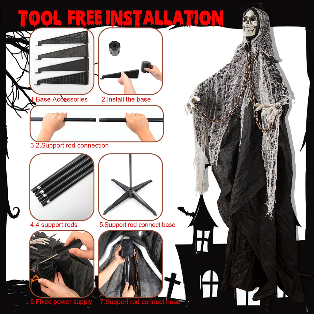 Magotan 6ft Halloween Outdoor Skeleton Ghost Decorations, Sound Controlled Swinging Scary Skeleton Ghost Halloween Decoration for Outdoor Garden Porch Yard Decor,Red