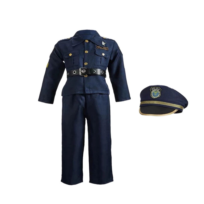 9‑Piece Kids Police Pretend Play Costume Set, Role Play Dress‑Up Outfit for Boys 3‑10 Years Old, Navy Blue