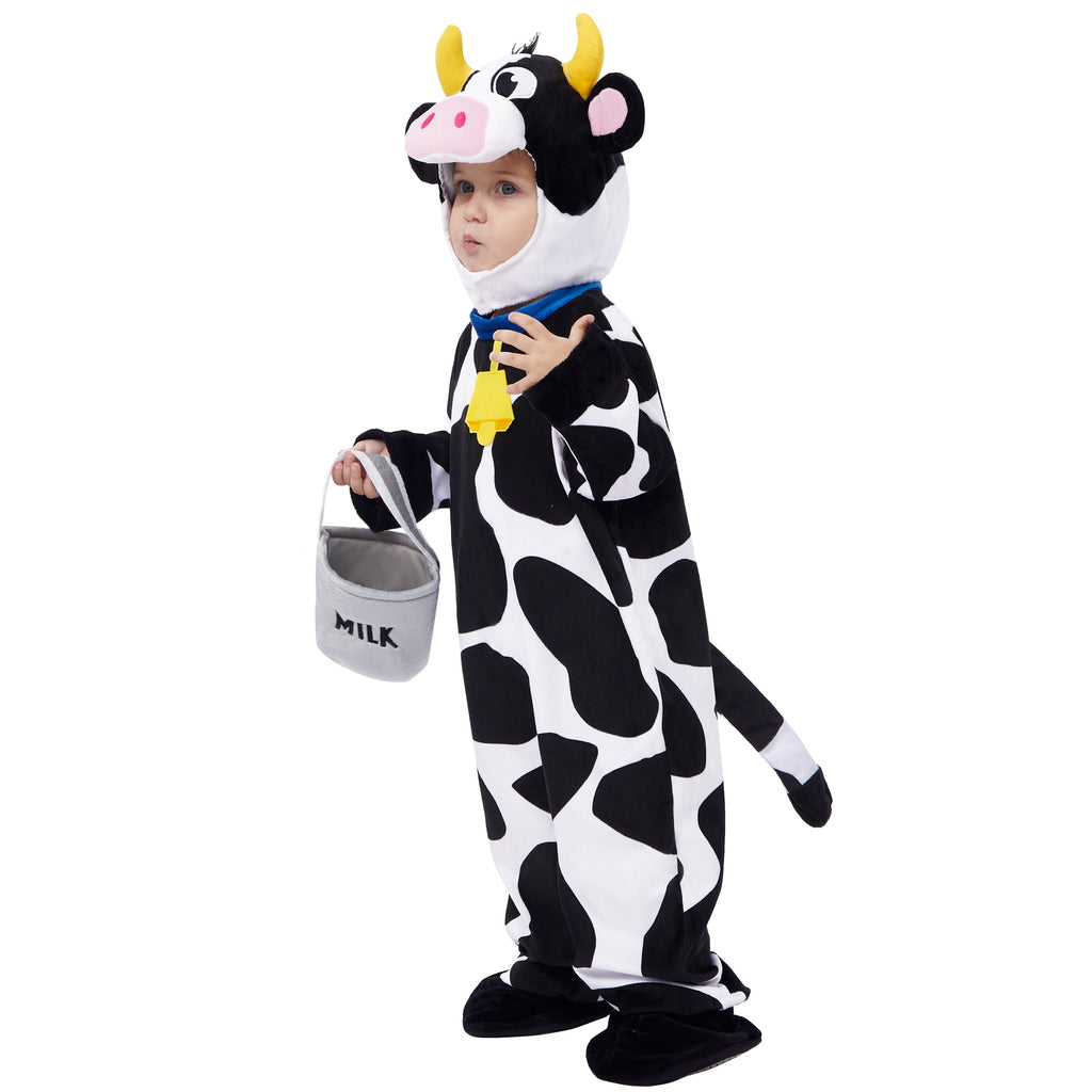 Joyfy Baby Cow Costume with Milking Bucket for Toddler, Kids Halloween Farm Party Dress up Role Playing Cosplay 0-5 Years