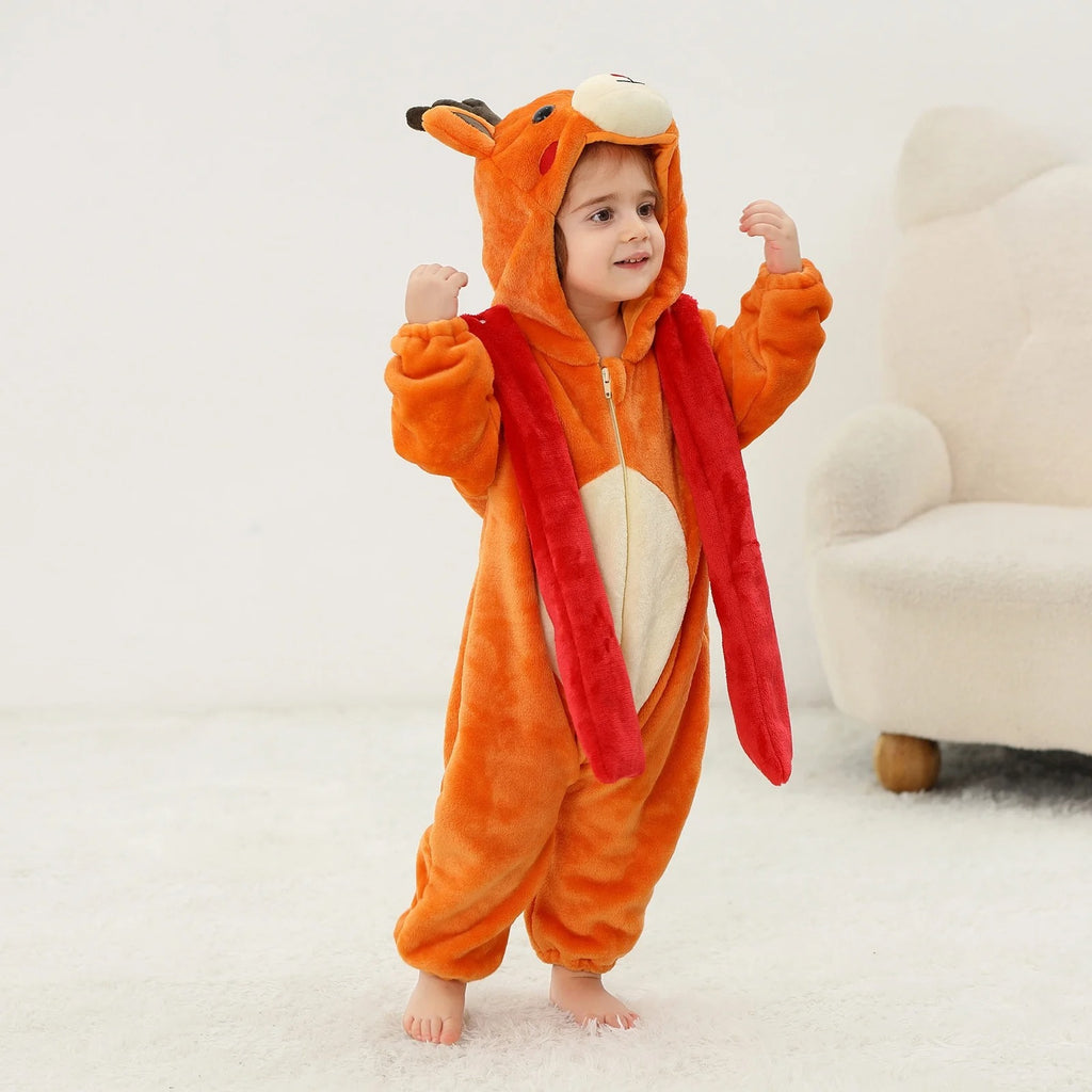 WIBACKER 0-3T Unisex Baby Animal Costume Winter Autumn Flannel Hooded Romper Christmas and Halloween Dinosaur Cosplay Jumpsuit