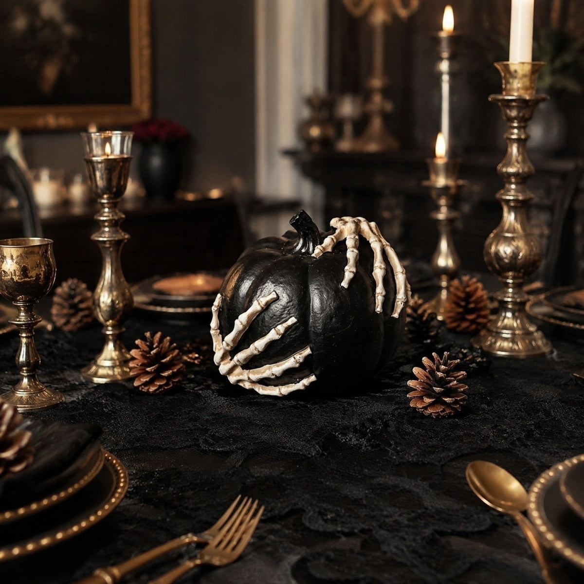 THOPBPRK Black Halloween Pumpkin Decoration for Home, Gothic Table Centerpiece Decor, Fall Figurine for Party and Seasonal Indoor Display