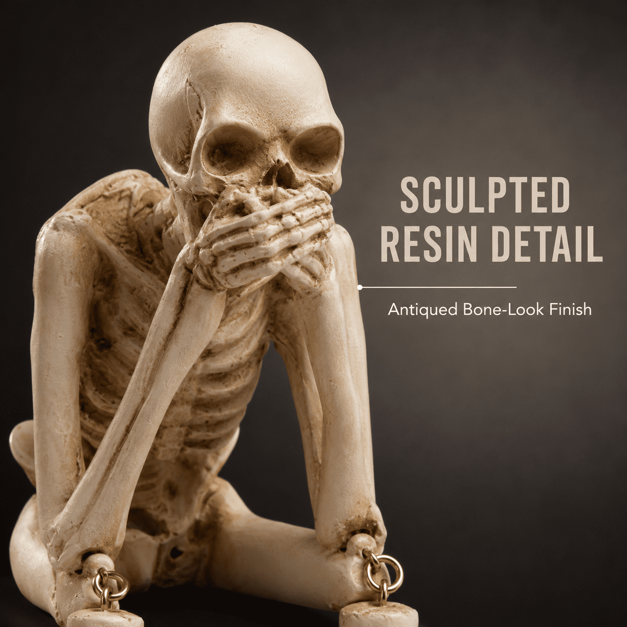 Halloween Decor Skeleton Statue Figurines Skull Decor See No Evil Hear No Evil Speak No Resin Skeleton Shelf Sitters Sitting Figurines for Home Kitchen Party Decor Table Ledge Edge Decorative (C)