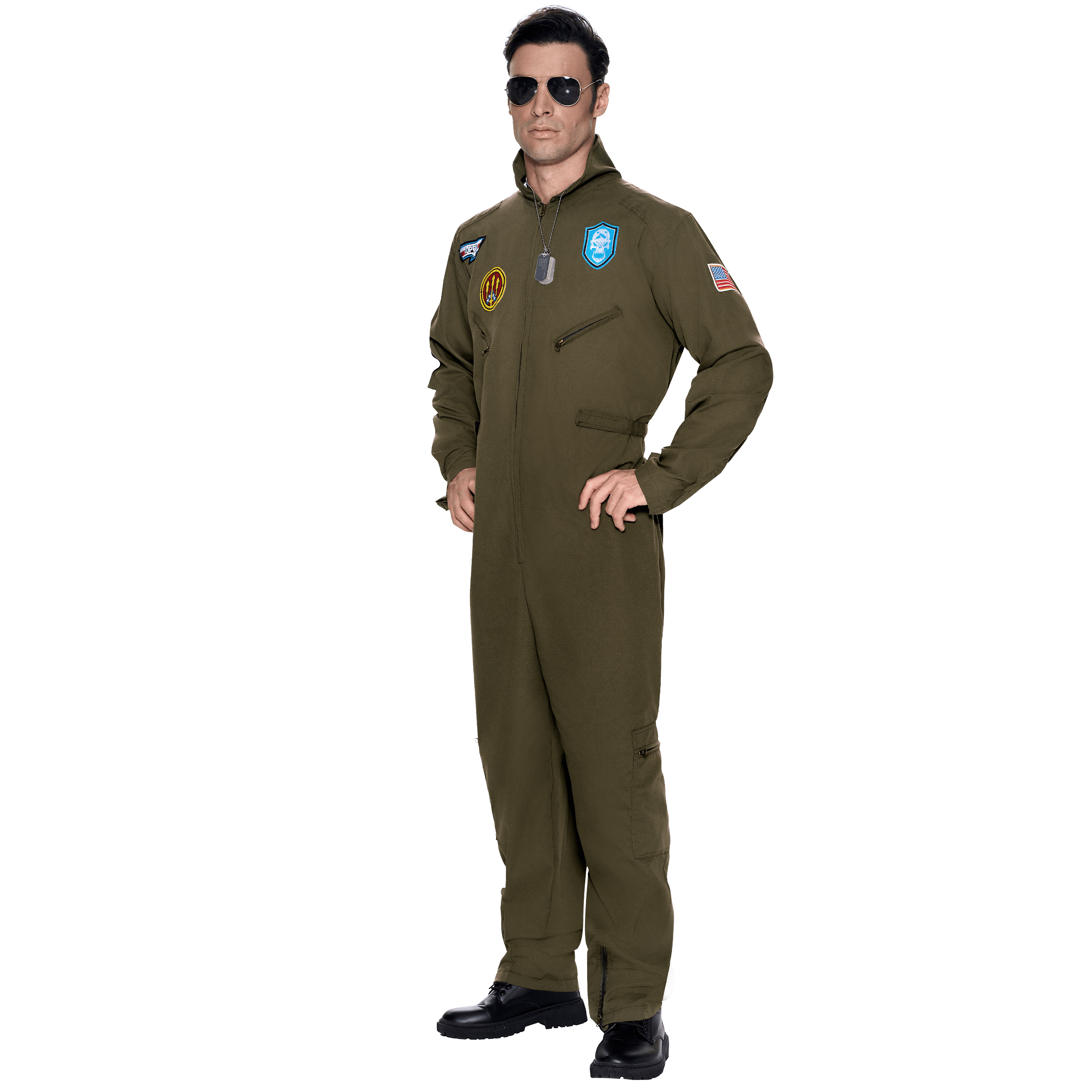 Joyfy Flight Pilot Costume for Adults Pilots Uniform Costume Movie Icon Green Jumpsuit for Men Halloween Party Fancy Dress up Cosplay