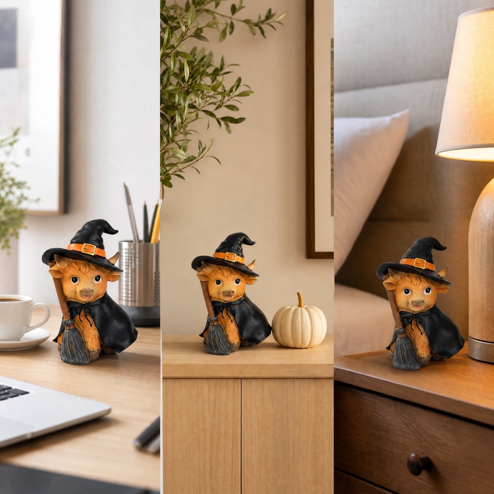 Halloween Decorations Clearance! Cute Kissing‑Face Witch Statue With Bow Hat & Mesh Skirt, Tabletop Ornament for Shelf Indoor Home Halloween Decor
