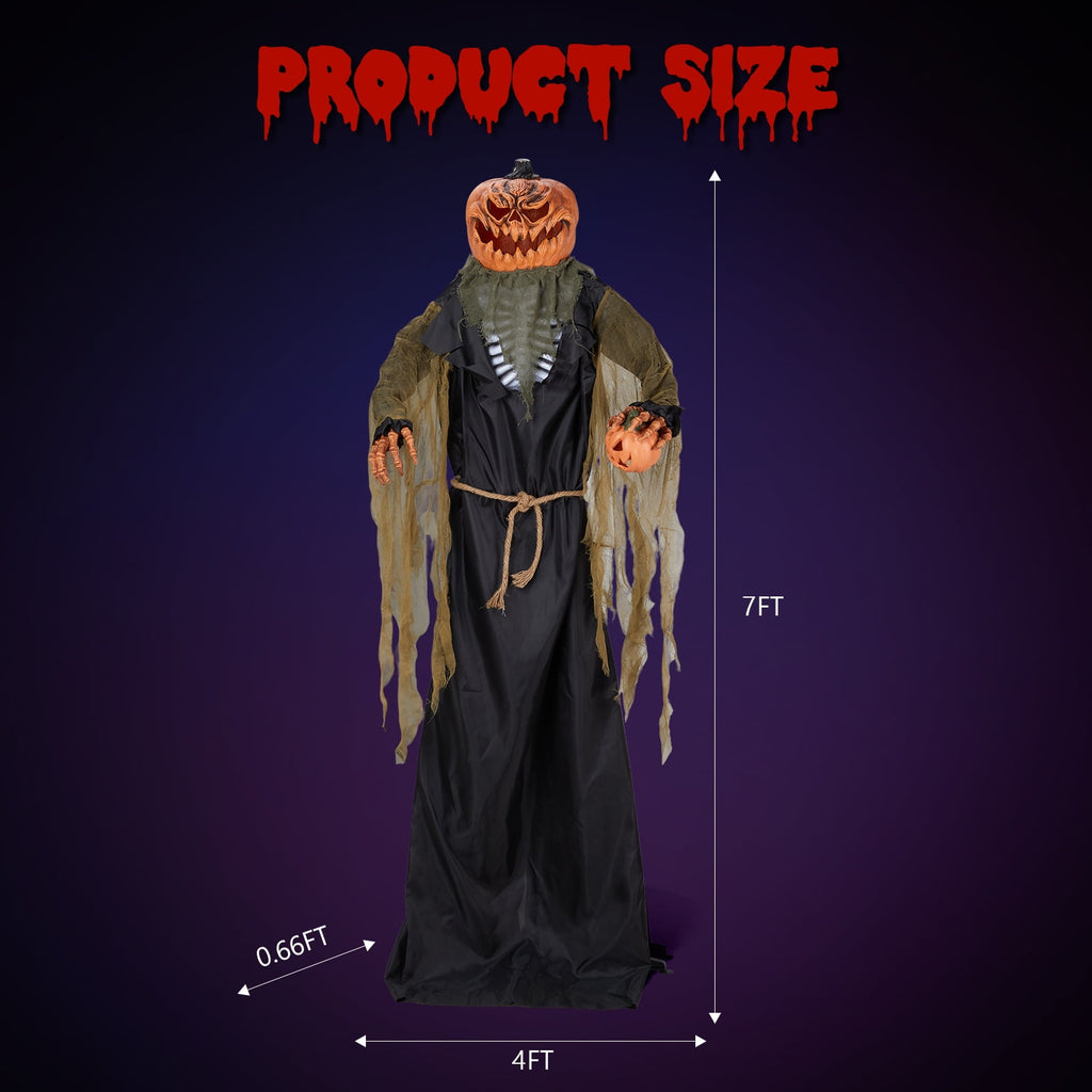 7ft Pumpkin Man Animated Animatronic Decoration Creepy Halloween w/ Pre-Recorded Screaming Ktaxon