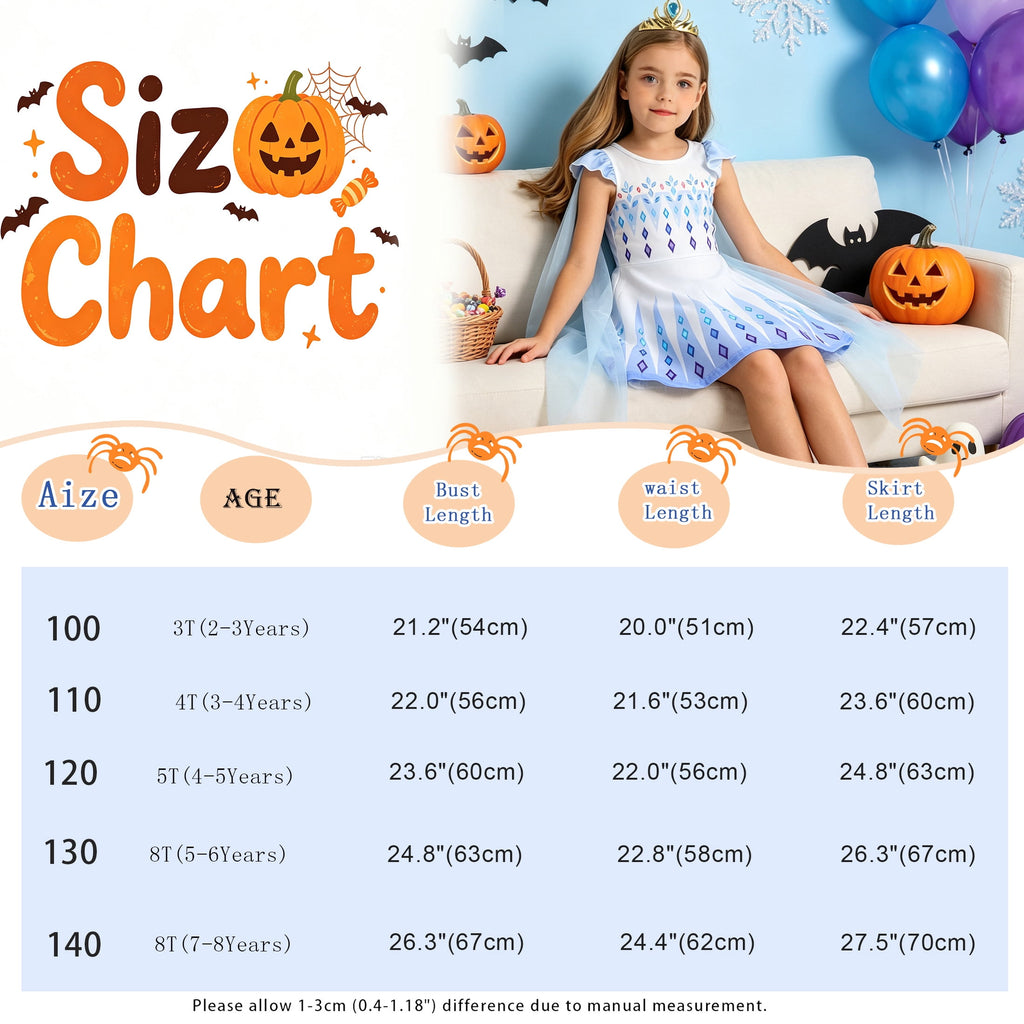 Benylion Girls Ice Princess Dress Halloween Cosplay Costumes With Tulle Cape Kids Birthday Party Dress up Outfit for 7-8 Years