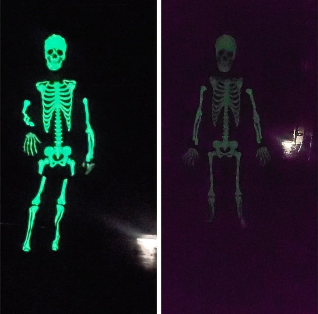 WIBACKER Kids Skeleton Halloween Costume, Glow in The Dark Halloween Cosplay Onesie for Boys and Girls, Jumpsuit + Gloves + Hood Mask