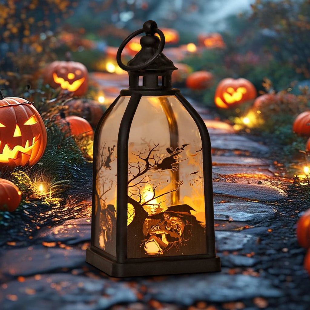 Cheapark Halloween Lanterns Decorations, Battery Operated Black Pumpkin Witch Lanterns, Flickering Light For Indoor Party Home Decor