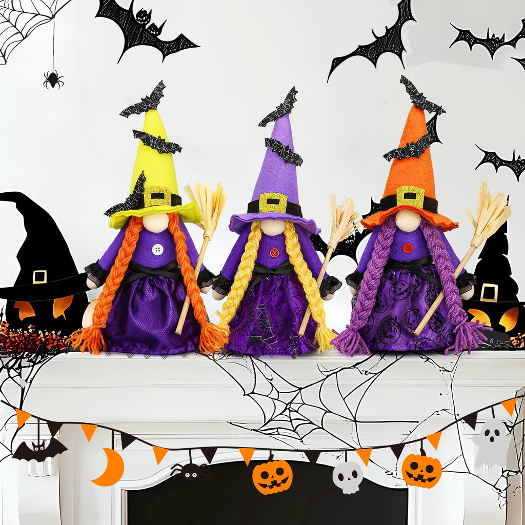 Molumo Halloween Gnomes Decorations Indoor, 3 Packs Handmade Cute Witch Hocus Pocus Halloween Decorations for Home, Office, Party, Funny Halloween Gifts