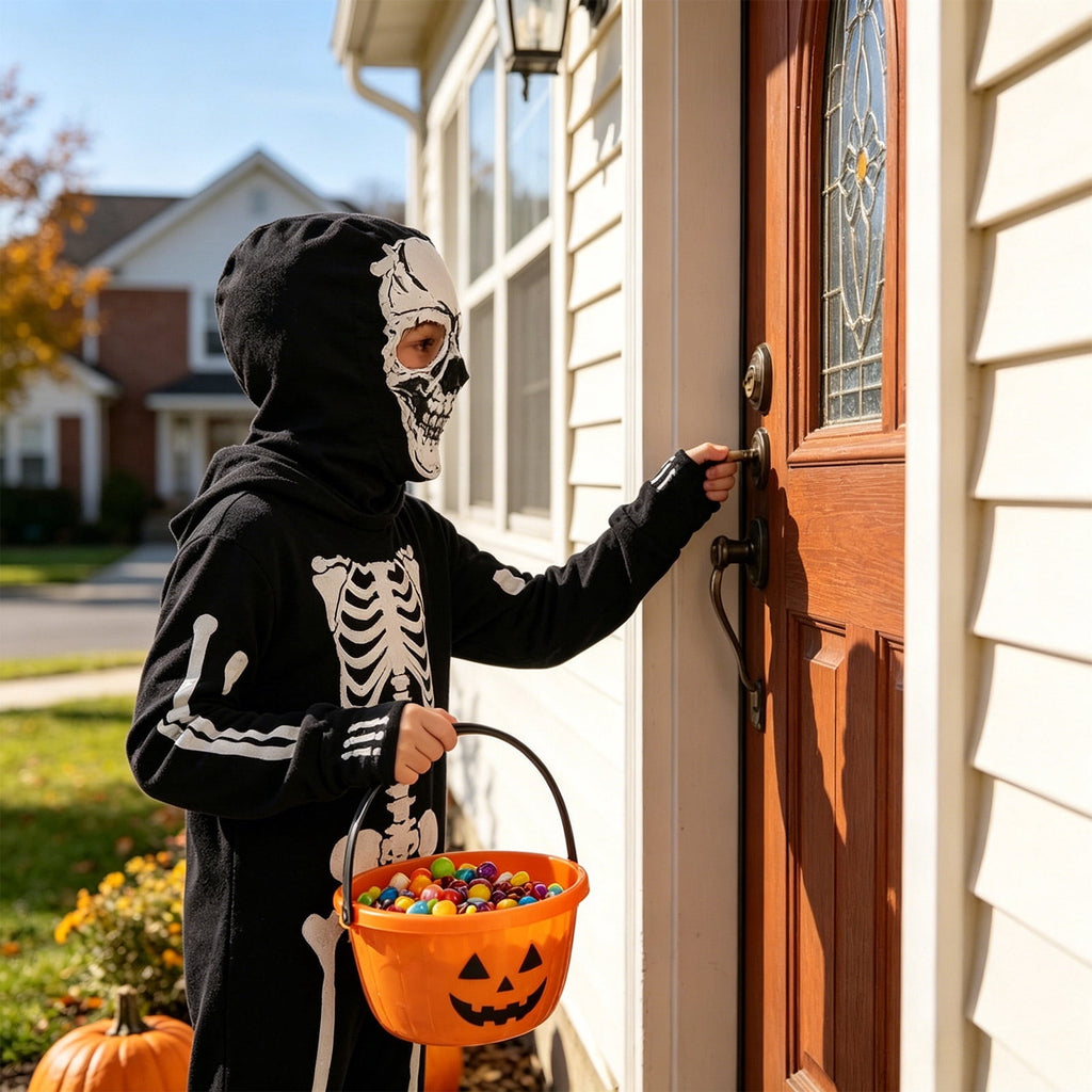 Spooky Skeleton Costume for Kids, Glow in The Dark Halloween Bone Outfit for Boys and Girls, Creepy Role Play Cosplay Dress for 4-8 Years Old