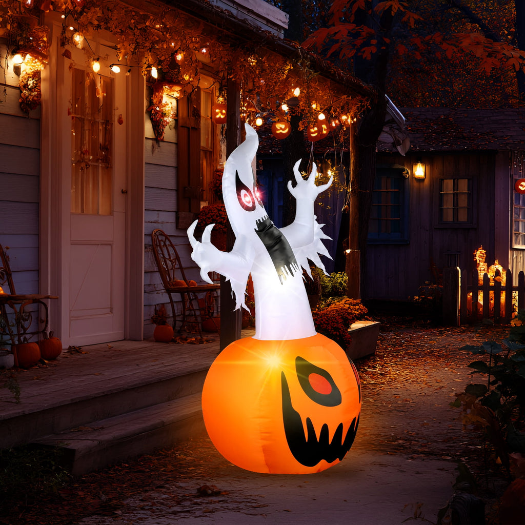 MAGOTAN 5 FT Halloween Inflatables Cape Pumpkin Outdoor Decorations Cape Pumpkin Halloween Inflatable Blow Up Halloween Cape Pumpkin Decoration Build-in LED Lights