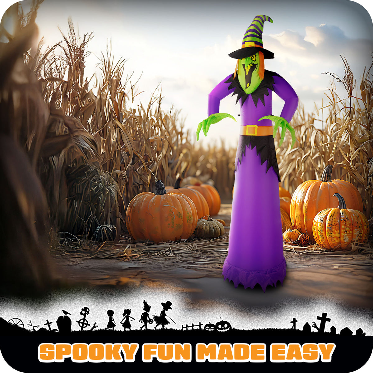 G128 10ft Witch Halloween Inflatable Outdoor Holiday Yard Decoration with LED Lights Fast Inflate