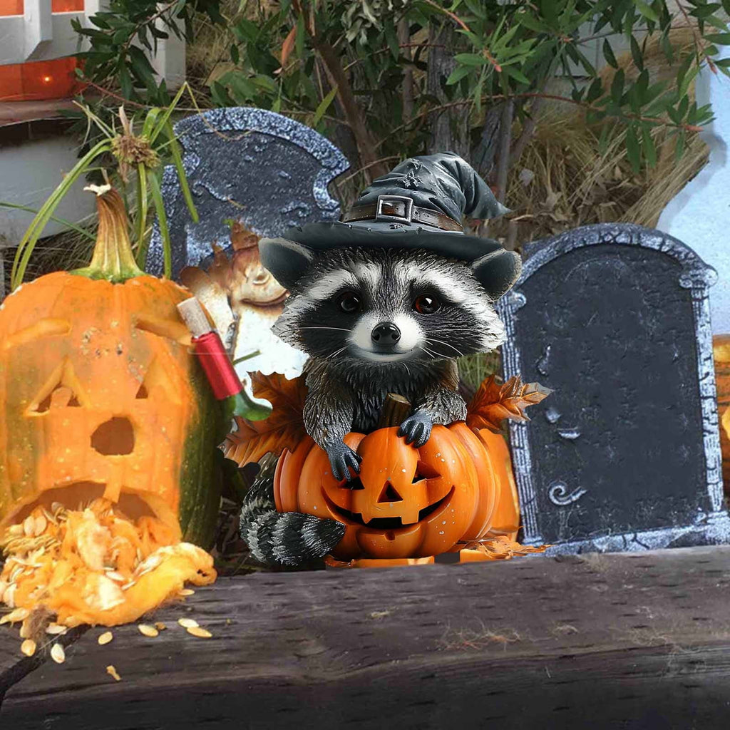 Uxgjfwu Halloween Raccoon Decoration Acrylic Yard Stake for Garden Lawn Pumpkin Patch Party Decor with Cute Animal Design