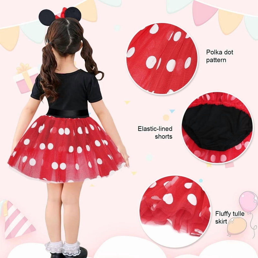 Jurebecia Girls Red Polka Dot Tutu Dress with Bow Headband, Baby Toddler Party Costume for Birthday & Cosplay (110 cm)