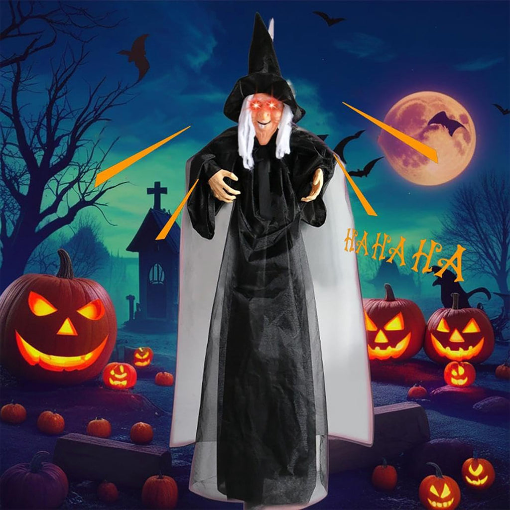 ZTTD Life Size Hanging Witch Halloween Decor (71 Inches) | Sound & Touch Activated Talking Halloween Decorations | Witch Props Excellent Choice for Haunted House | Indoor & Outdoor Animated Prop