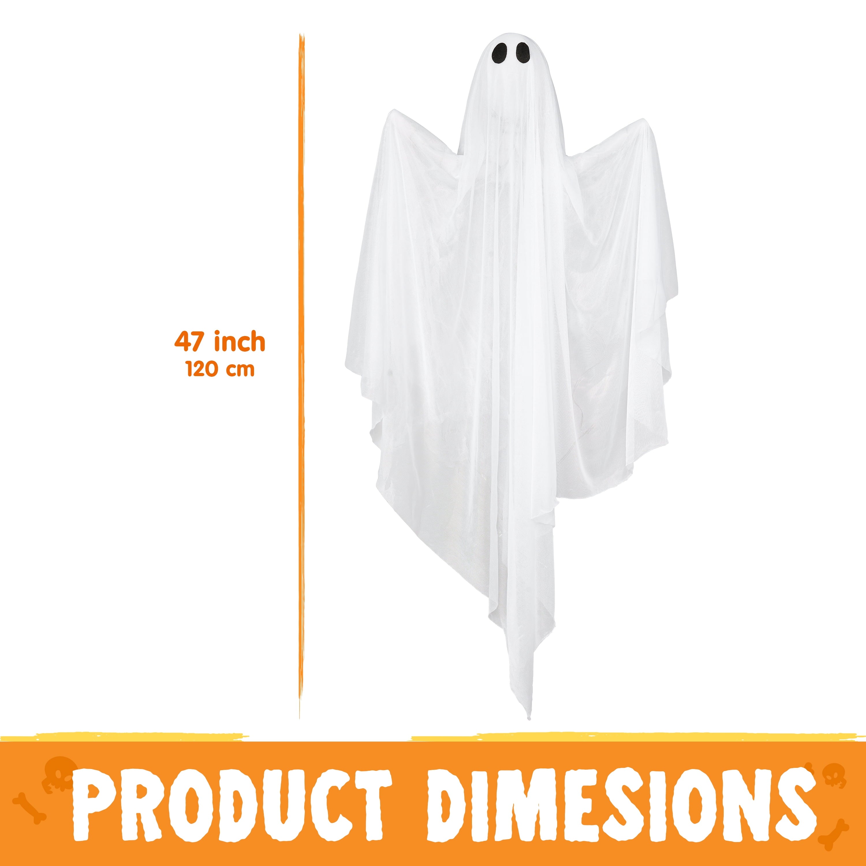 Joyfy 47inch Halloween Decorations Outdoor Hanging Ghost,Light up White Ghosts with Spooky Warm White LED Light,Halloween Outdoor Yard Porch Decorations,Haunted House Decorations