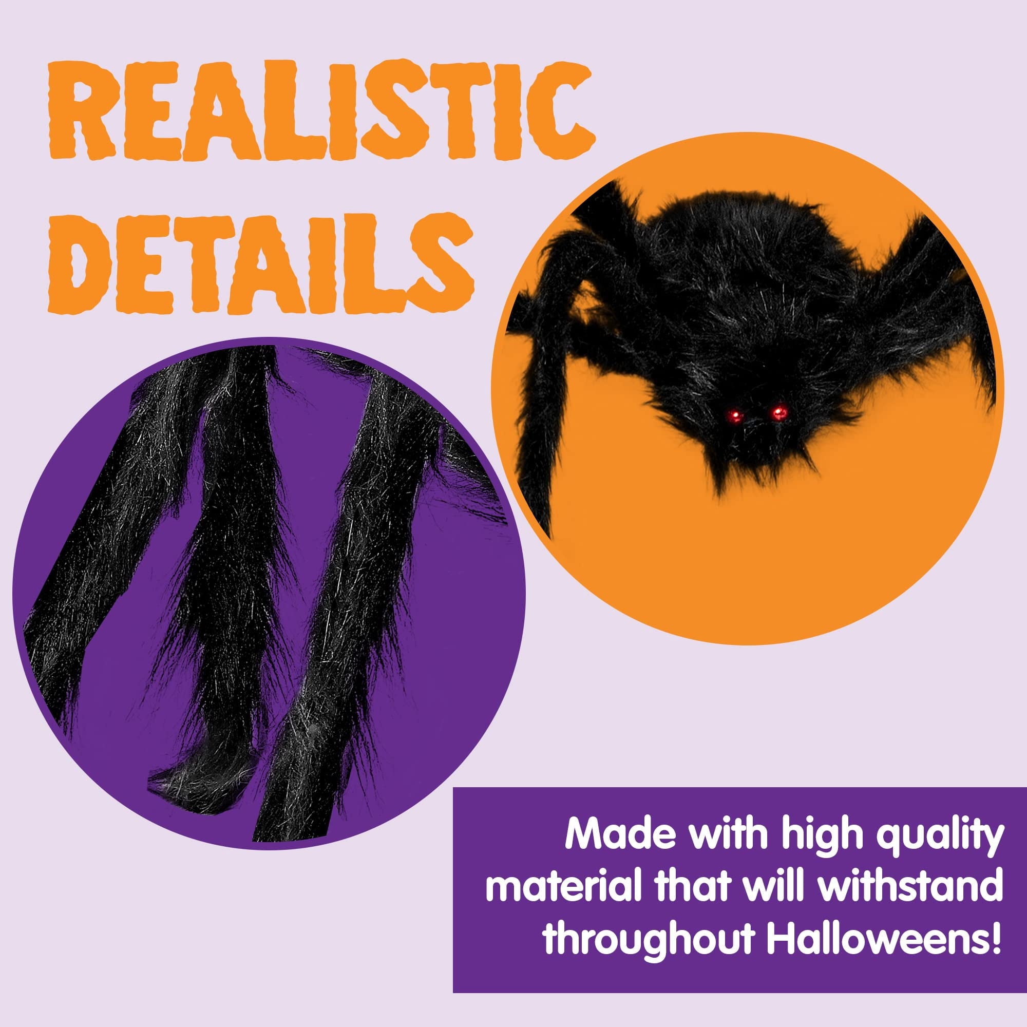 Joyfy 5 ft Scary Giant Spider Halloween Decorations Outdoor,Poseable Spider Lifelike Hairy Prop for Yard,Haunted House,Tree or Porch Party Decorations,Black