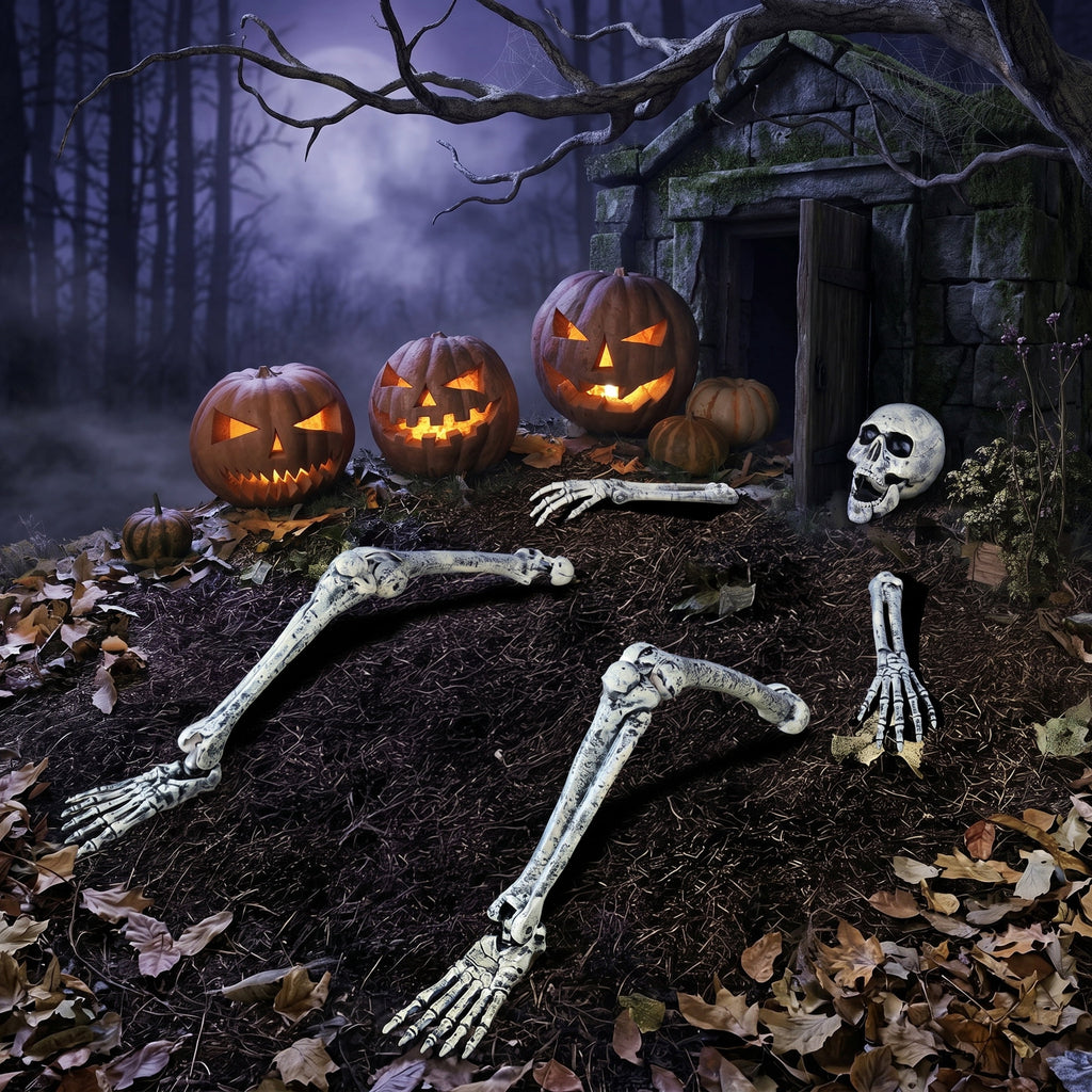 Joyfy 3 Pack Halloween Light up Skeleton Decorations Outdoor,Halloween Graveyard Spooky Skull Stakes Pathway Lights for Halloween Props Yard Decor