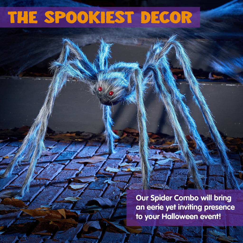 Joyfy 5 ft Scary Giant Spider Halloween Decorations Outdoor,Poseable Spider Lifelike Hairy Prop for Yard,Haunted House,Tree or Porch Party Decorations,Black