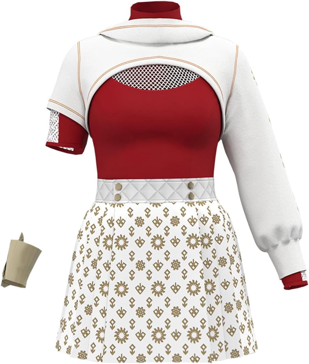Guvpev Women Nova Bright Costume, Zombies 4 Costumes, Dawn of the Vampires Nova Cheerleader Cosplay Costume, Mesh Top Skirt Hoodies Wrist Prop Full Set Outfits, Halloween Fancy Dress Costumes