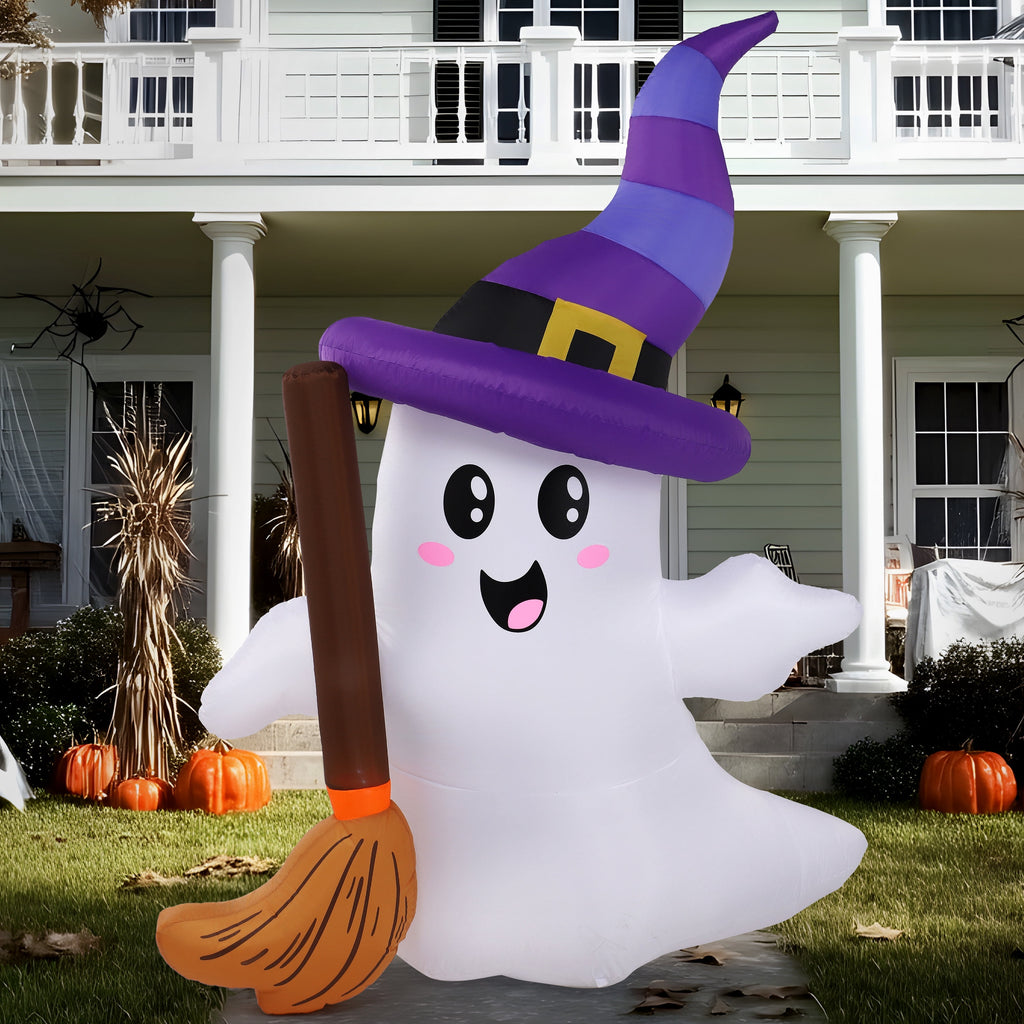 Joyfy 5ft Halloween Inflatables Light up Cute Ghost,Blow Up Ghost Lift Pumpkin Candy Bag with Build-in LEDs for Yard Decorations