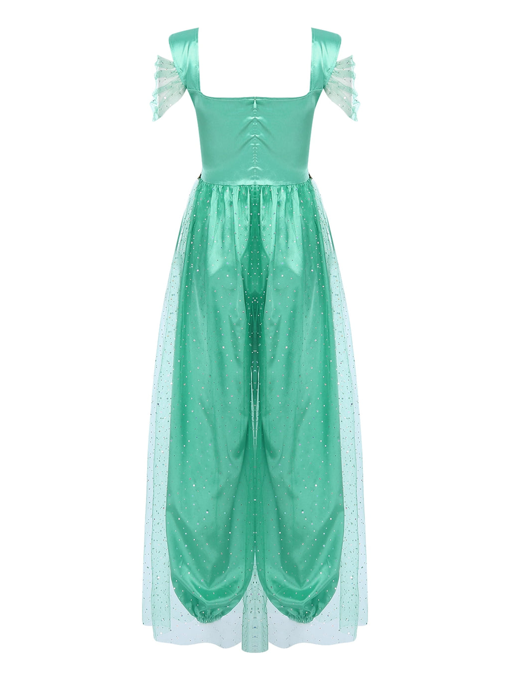 Aislor Women Halloween Arabian Princess Cosplay Costume Sequins Belly Dance Romper Jumpsuit Fancy Dress Lake Blue L