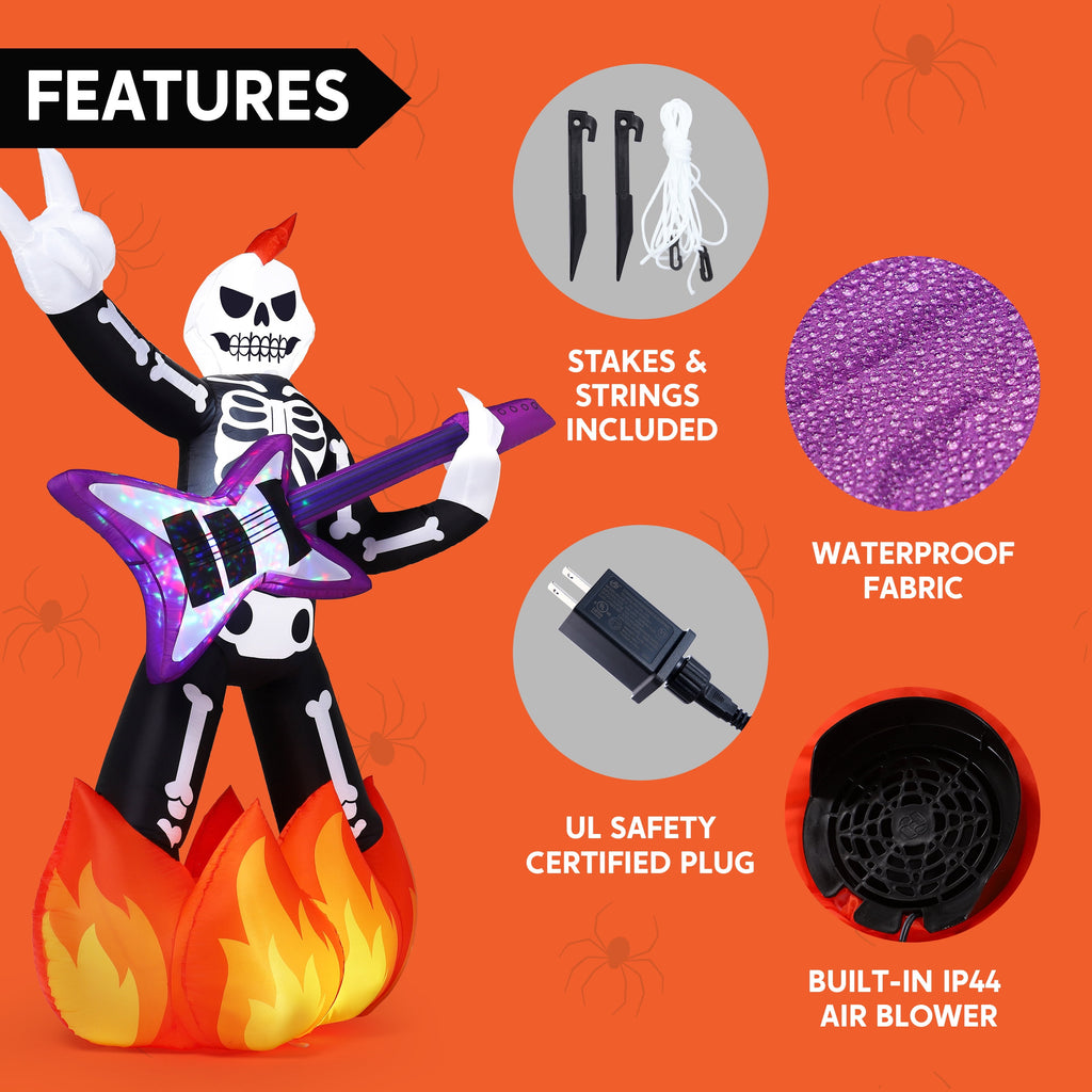 Joyfy 8 FT Halloween Inflatable Skeleton Dinosaur with Build-in LEDs Pumpkin Decorations,Halloween Outdoor Decorations Blow up Yard Decorations
