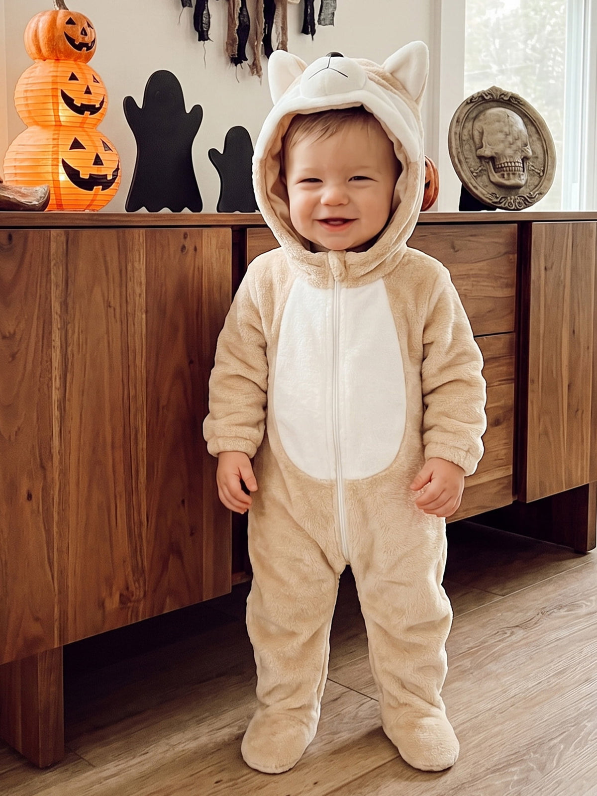 RUINIXCW Kids Toddler Baby Halloween Animal Costume Infant Cute Frog Dog Costume Baby Boy Girl Fall Winter Clothes Warm Flannel Footed Romper Casual Zipper Hooded Footie Jumpsuit