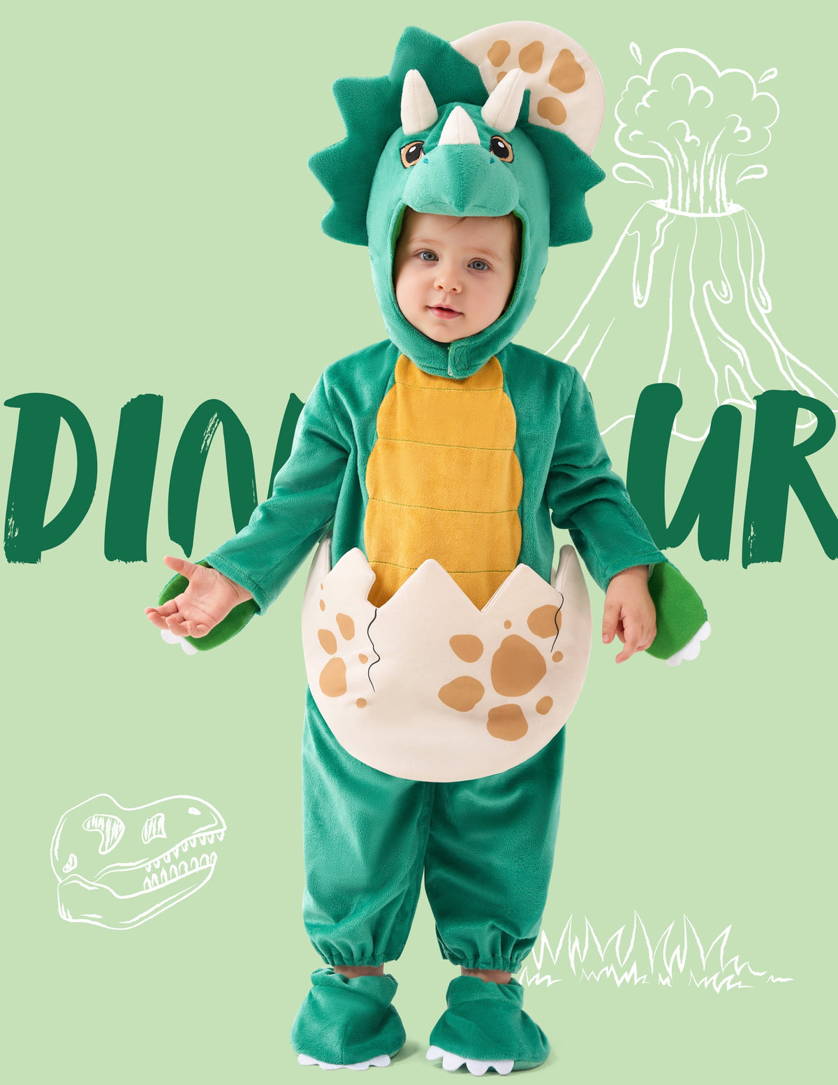 Joyfy Halloween Realistic Blue Tyrannosaurus Rex Children's Dinosaur Costume (with Egg) Suitable for Infant and Toddler Halloween Dress up Party
