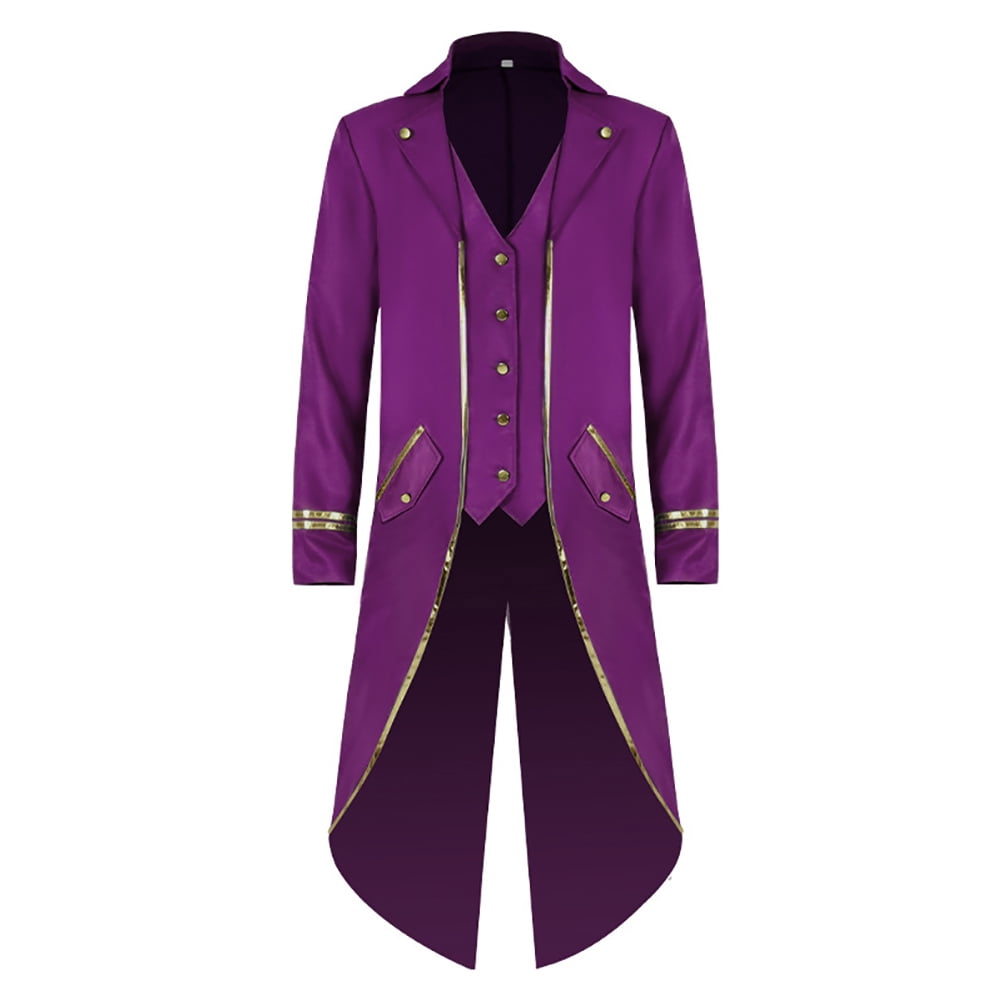 IBTOM CASTLE Men's Steampunk Vintage Tailcoat Jacket Gothic Medieval Victorian Frock Button Down Swallow Coat Uniform L Blue & Gold