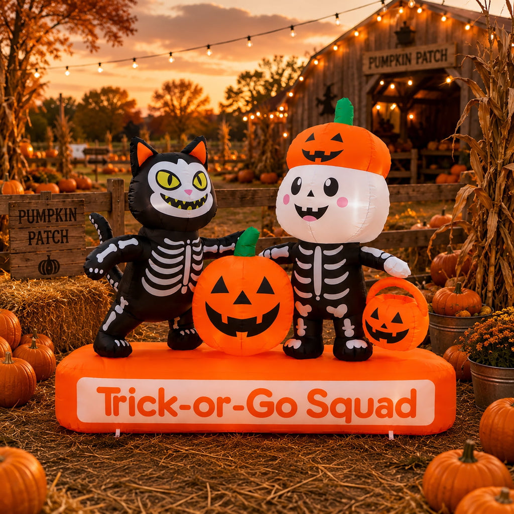 Toiyjofe 5.5 ft Halloween Inflatable Ghost with Pumpkin, LED Lighted Cute Halloween Yard Decoration for Porch, Lawn, Walkway & Party