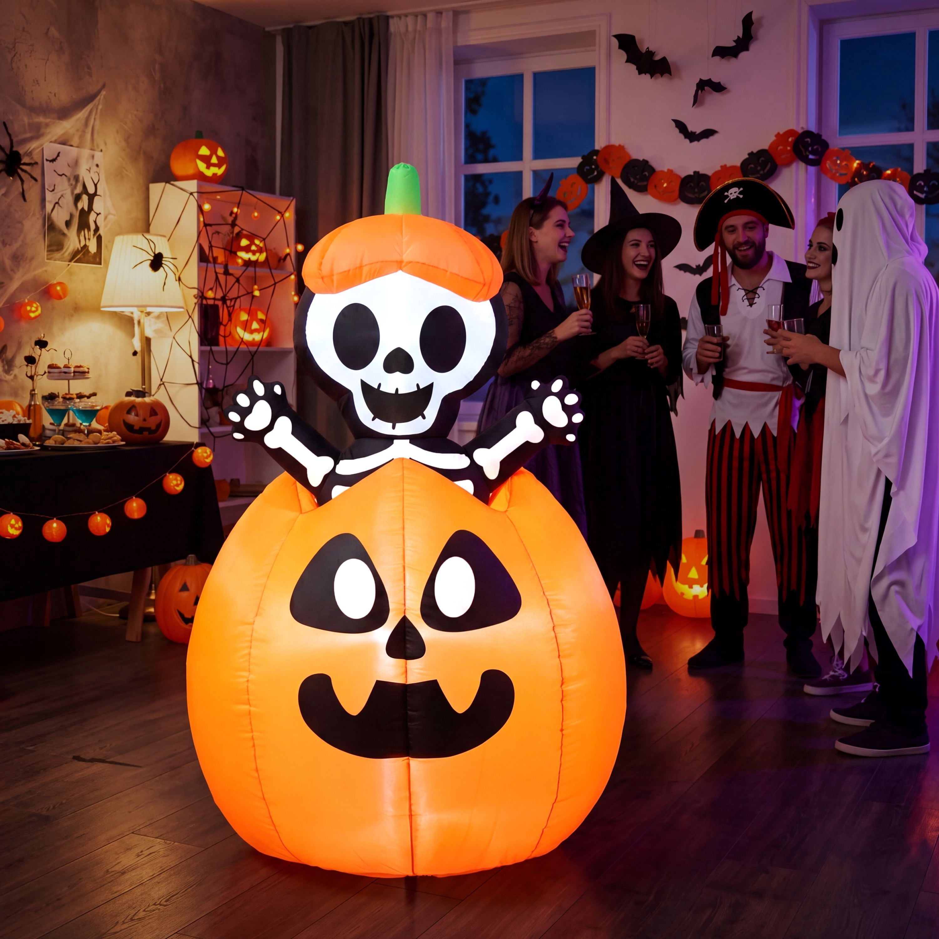 Joyfy 5 ft Halloween Inflatable Animated Cat on Pumpkin,Halloween Outdoor Decoration with LED Lights,Blow Up Decoration for Yard & Lawn,Party