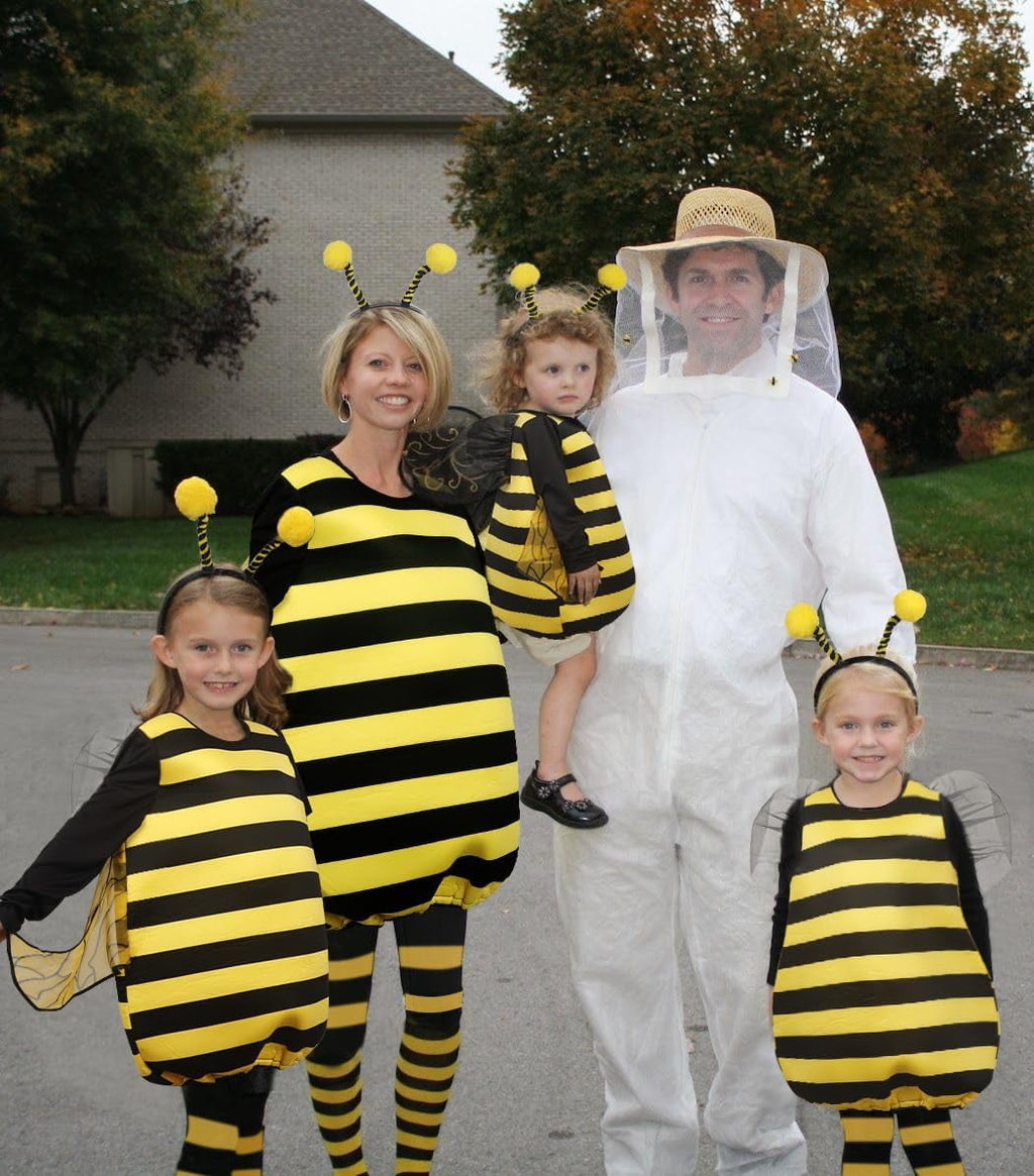 4 PCS Adult Bee Costume Bumble Bee Costume for Women Queen Bee Costume with Headpiece and Stockings