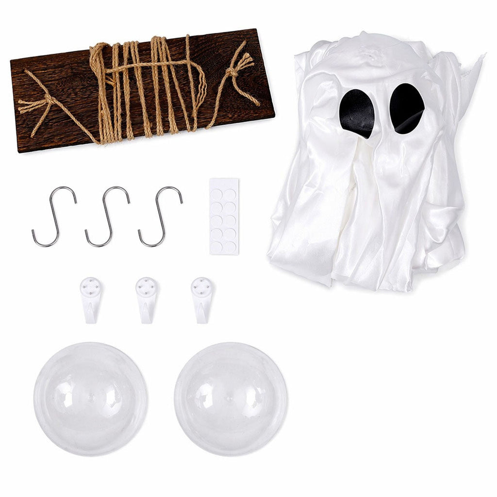 Cloth Hanging Swing Ghost Halloween Outdoor Decor,Remote Controlled LED Lighted Floating Ghost Ornament With 8 Lighting Modes For Porch Tree Yard Seasonal Holiday Display,Total Length 120.4 in.A