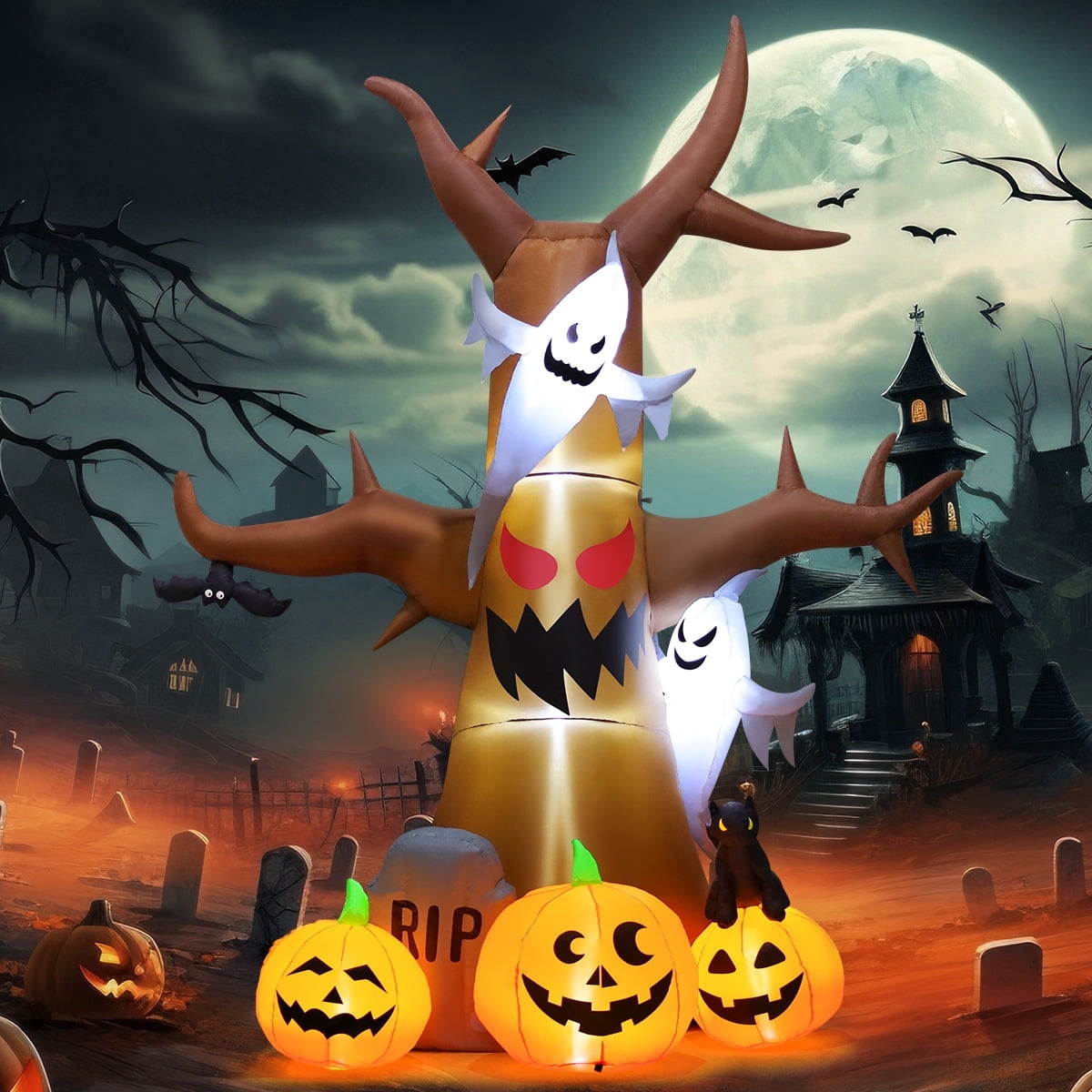 GOOSH Halloween Inflatable 11.8 FT Inflatable Halloween Tree, Halloween Inflatable Tree Scary Halloween Blow Up Tree with LED Lights, Outdoor Halloween Decorations Clearance for Halloween/Holiday