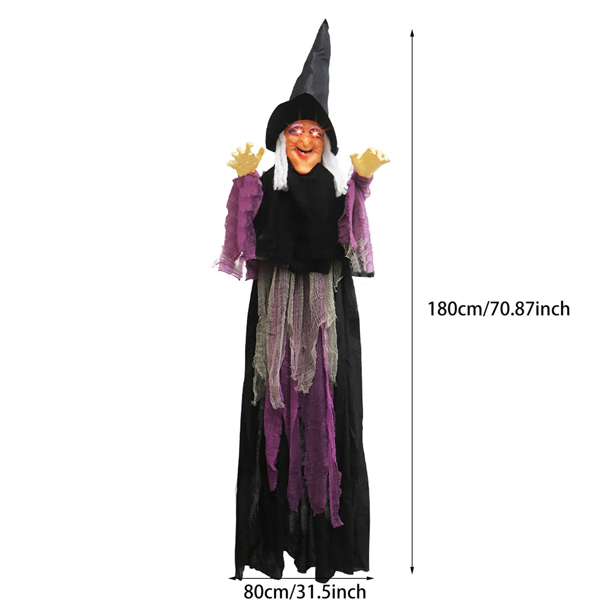 ZTTD Life Size Hanging Witch Halloween Decor (71 Inches) | Sound & Touch Activated Talking Halloween Decorations | Witch Props Excellent Choice for Haunted House | Indoor & Outdoor Animated Prop