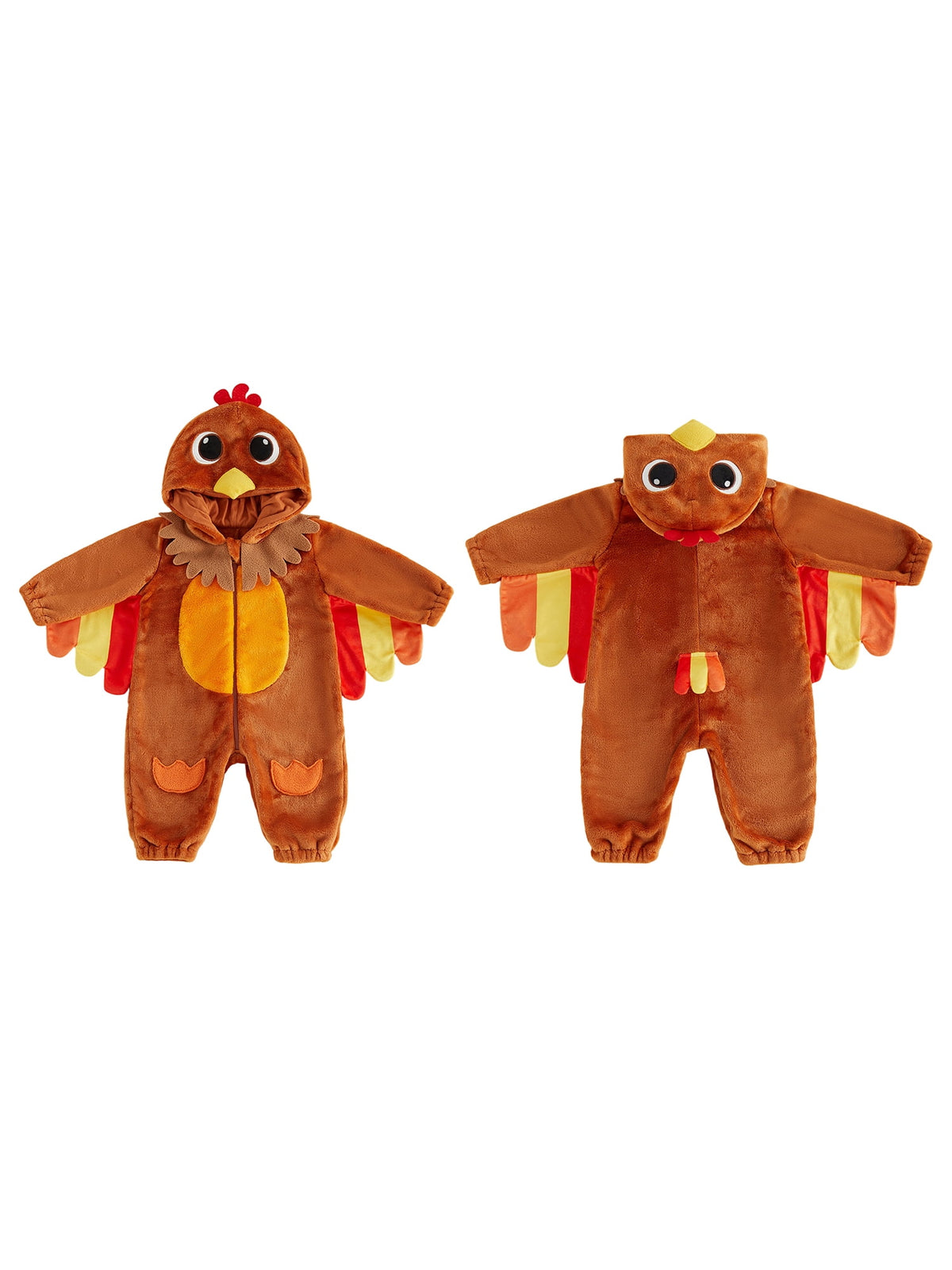 RUINIXCW Toddler Baby Girl Boy Thanksgiving Turkey Costume Kids Halloween Costume Infant Baby Boy Girl Fall Winter Clothes Warm Flannel Romper Long Sleeve Hooded Zip Up Jumpsuit