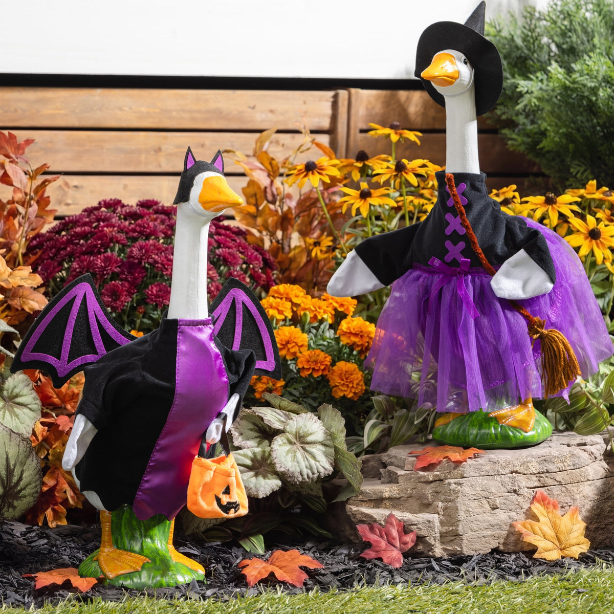 Mainstays Halloween Witch & Bat Porch Goose Outfit, Set of 2