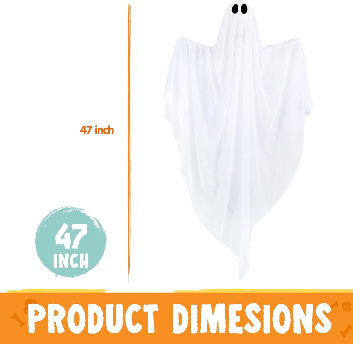 Joyfy 47inch Halloween Decorations Outdoor Hanging Ghost,Light up White Ghosts with Spooky Warm White LED Light,Halloween Outdoor Yard Porch Decorations,Haunted House Decorations