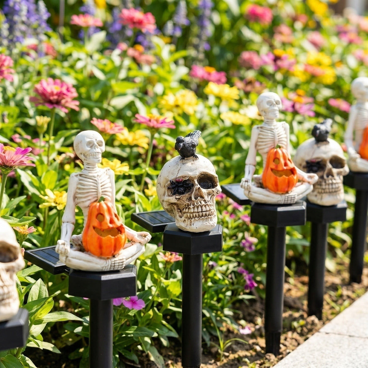 Halloween Skull Solar Garden Stake Light, Resin Skull Solar Outdoor Light for Yard and Garden, Spooky Decorative Stake Lighting for Halloween Courtyard and Lawn Decor 15.35*2.36Inch,1PC