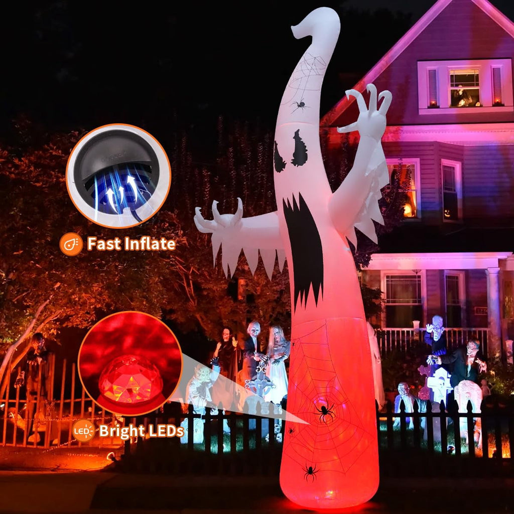 GOOSH Halloween Inflatable 11.8 FT Inflatable Halloween Ghost, Inflatable Halloween Ghost Scary Blow Up Ghost with LED Lights, Outdoor Halloween Decorations Clearance for Halloween/Holiday/Party