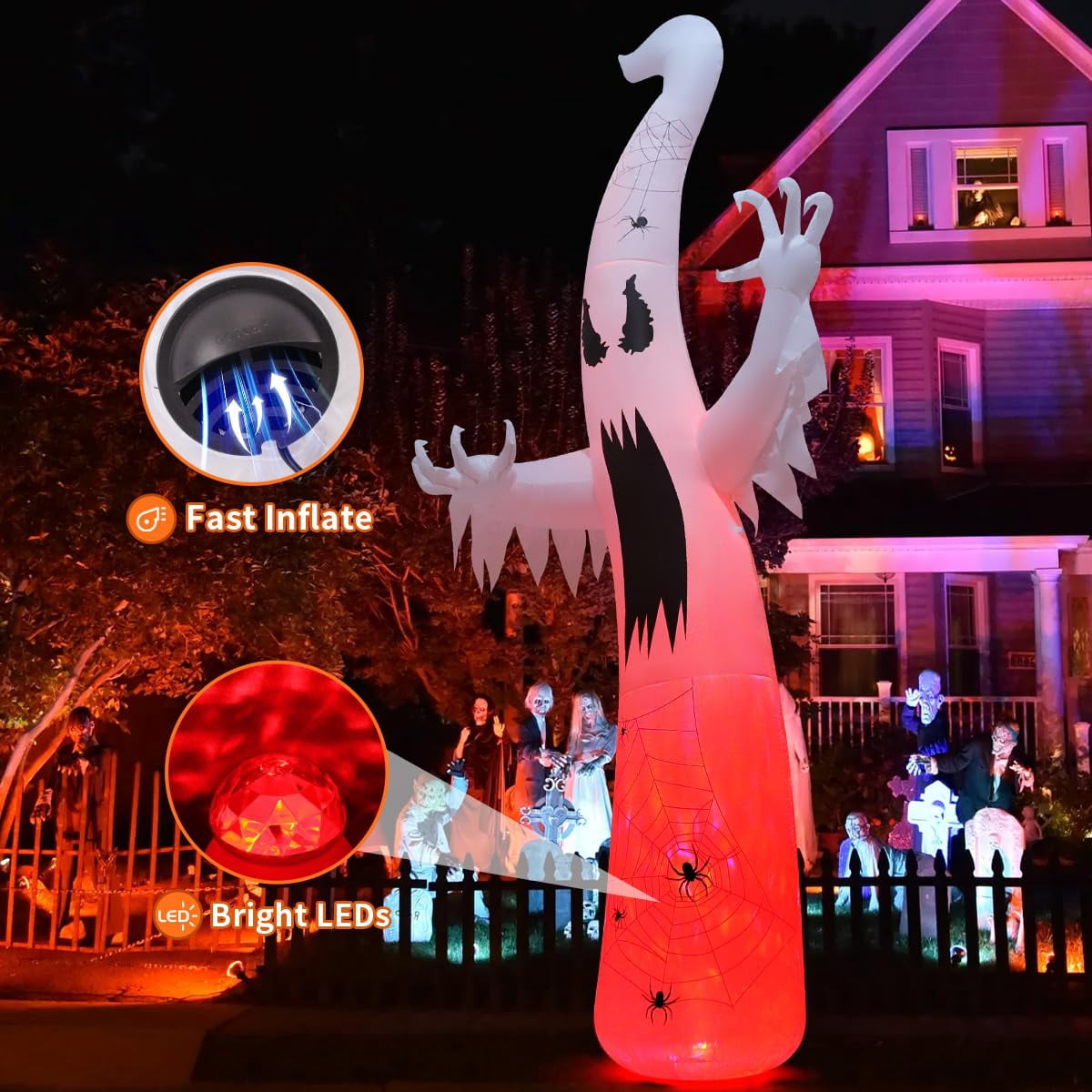 GOOSH Halloween Inflatable 11.8 FT Inflatable Halloween Ghost, Inflatable Halloween Ghost Scary Blow Up Ghost with LED Lights, Outdoor Halloween Decorations Clearance for Halloween/Holiday/Party