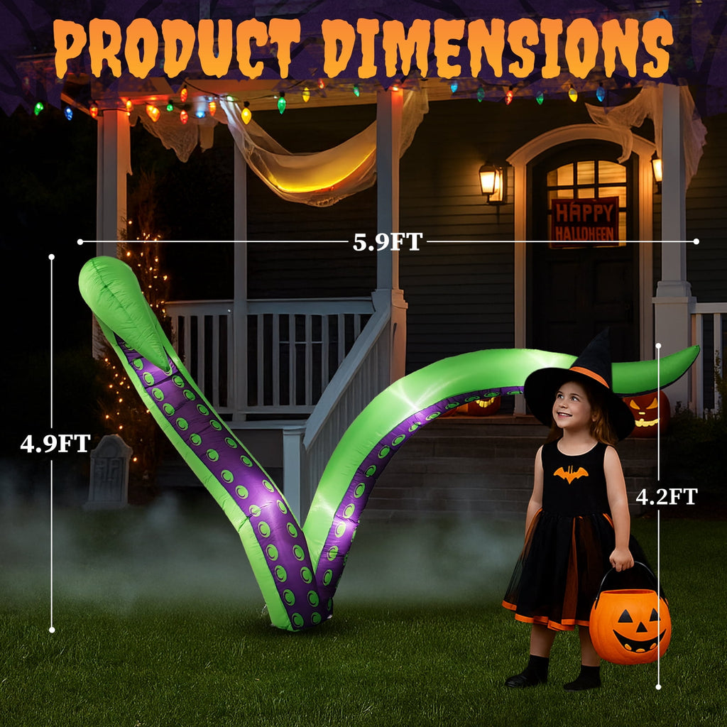 Ktaxon 7' Halloween Inflatables Decoration,Octopus Tentacle 2Pcs Blow up Decoration Octopus Legs w/ Build-in LEDs