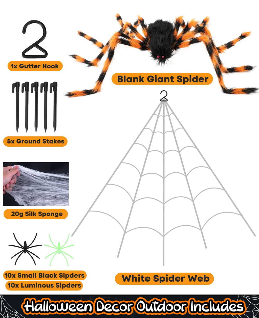 Halloween Decorations Outdoor Spider Webs: 1Pcs Giant Spiders - 200'' Triangular Web with Hook - Stretch Web and Ground Stakes for Large Halloween Decor and Haunted House Decoration