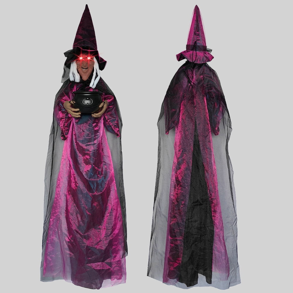 Halloween Animatronics Witch Clearance, Voice Activated Purple Escape Haunt Halloween House Décor & Fright Fest Prop, Life Size Animated Halloween Decoration Outdoor